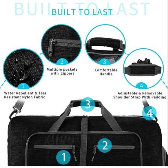 Travel Duffle Bag, 65L Foldable Weekender Bags - Picture 2 of 6